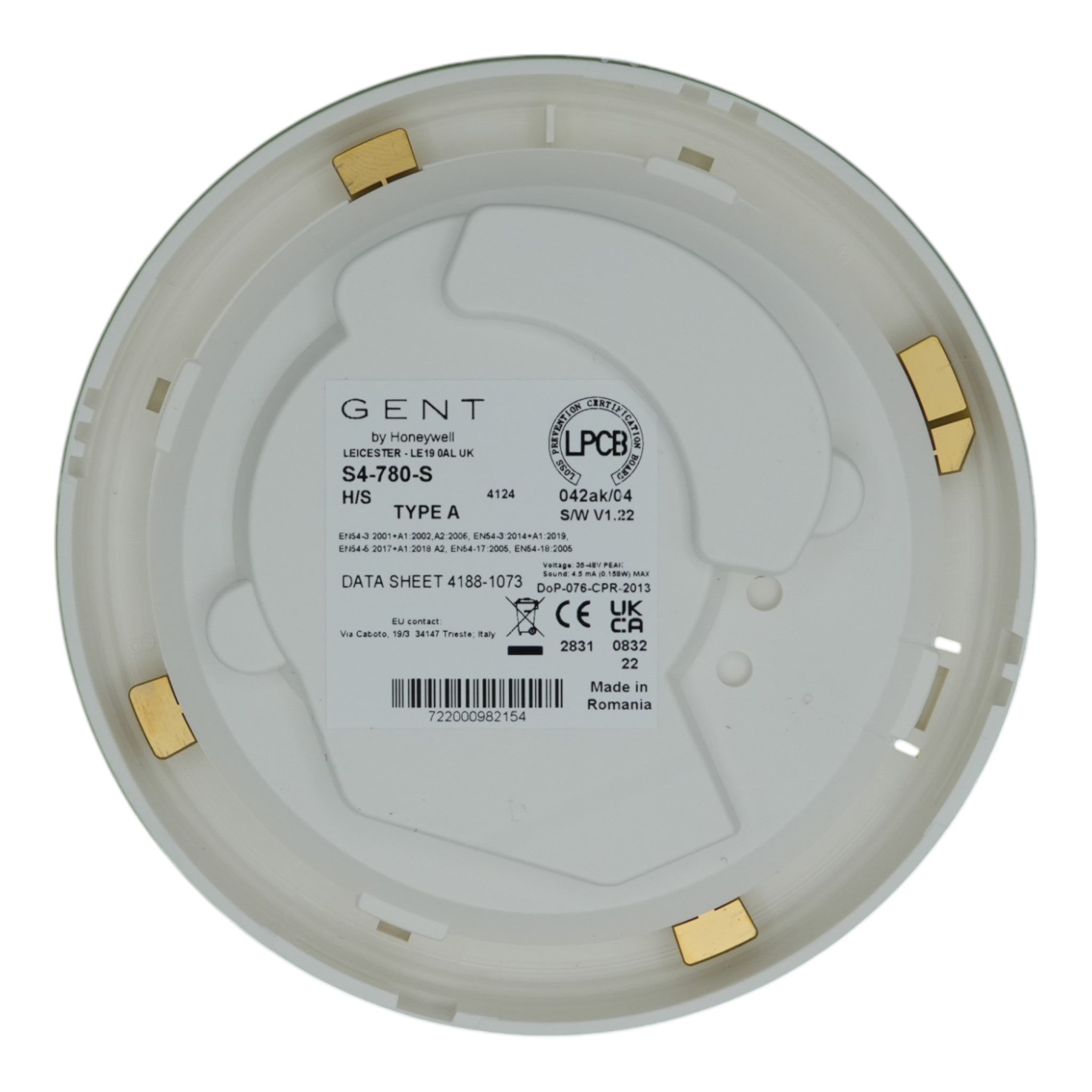 Gent S4-780 S S4 heat sensor sounder back view.