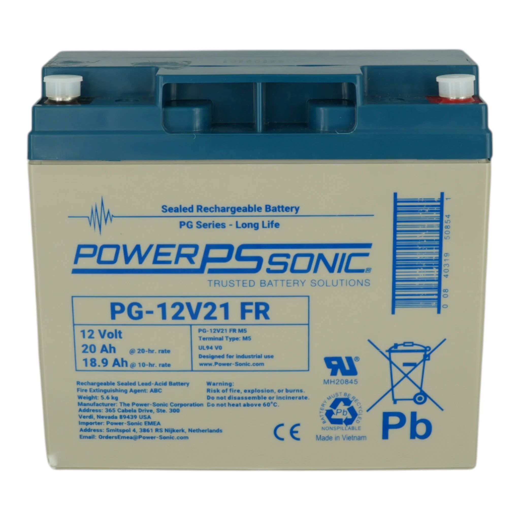 Power Sonic Battery 21Ah - 12V Flame Retardant Used in Vigilon & Sentri4 panels — Hero